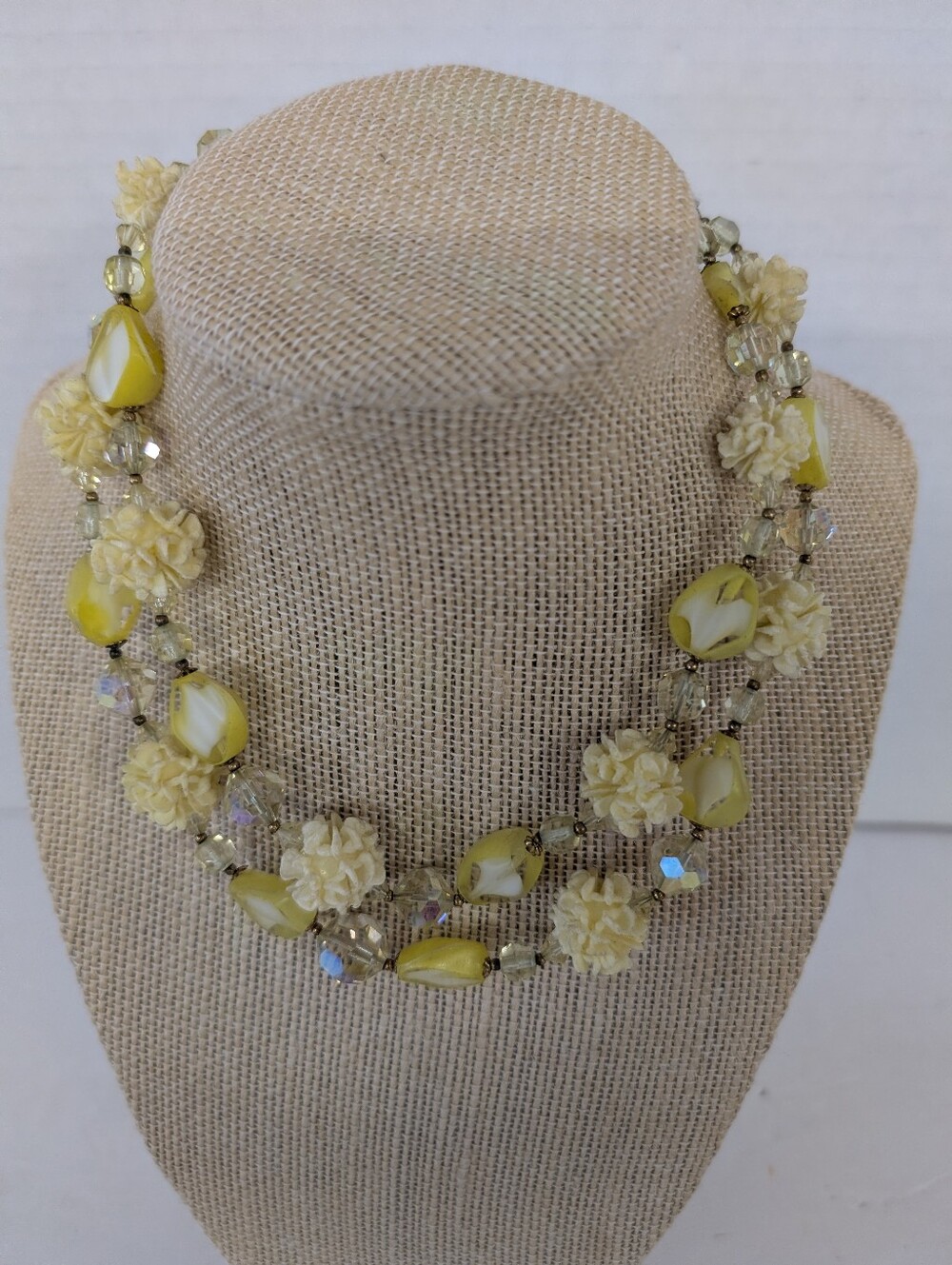 Vintage Yellow Floral Bead Double-Strand Necklace - Unbranded